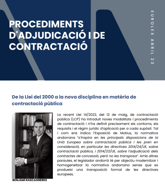 Artículo relacionado con la ponencia sobre los procedimientos de adjudicación y contratación – nueva Ley 14/2022